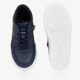 Tommy Hilfiger-Navy Blue Faux Leather Logo Stripe Trainers | Childrensalon Outlet