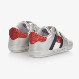 Tommy Hilfiger-ترينرز جلد صناعي لون فضي لمرحلة قبل المشي للمولودات | Childrensalon Outlet