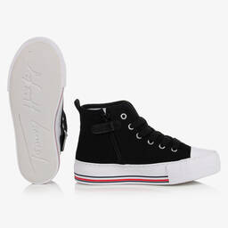 Tommy Hilfiger-Teen Black Canvas High-Top Trainers | Childrensalon Outlet