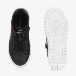 Tommy Hilfiger-Teen Black Faux Leather Flag Trainers | Childrensalon Outlet