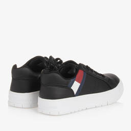 Tommy Hilfiger-Teen Black Faux Leather Flag Trainers | Childrensalon Outlet