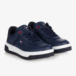 Tommy Hilfiger-Teen Blue Faux Leather Trainers | Childrensalon Outlet