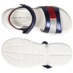 Tommy Hilfiger-صندل جلد إصطناعي لون كحلي وفضّي للبنات | Childrensalon Outlet