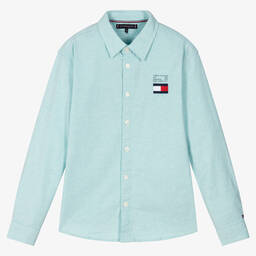 Tommy Hilfiger-Teen Boys Aqua Blue Cotton Logo Shirt | Childrensalon Outlet
