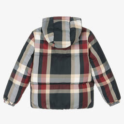 Tommy Hilfiger-Teen Boys Blue & Red Check Puffer Jacket | Childrensalon Outlet