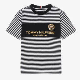 Tommy Hilfiger-Teen Boys Blue & White Striped T-Shirt | Childrensalon Outlet