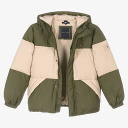 Tommy Hilfiger-Teen Boys Green & Beige Down Puffer Jacket | Childrensalon Outlet