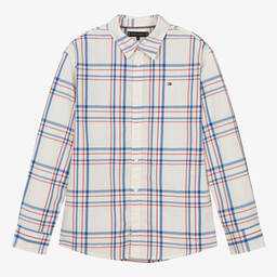 Tommy Hilfiger-Teen Boys Ivory Checked Cotton Shirt | Childrensalon Outlet