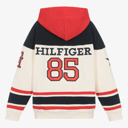 Tommy Hilfiger-Teen Boys Ivory & Red Cotton Hoodie | Childrensalon Outlet