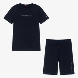 Tommy Hilfiger-Teen Boys Navy Blue Cotton Shorts Set | Childrensalon Outlet