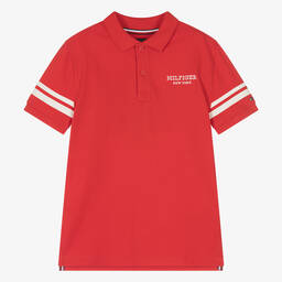 Tommy Hilfiger-Teen Boys Red Cotton Polo Shirt | Childrensalon Outlet