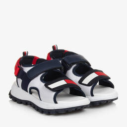 Tommy Hilfiger-Teen Boys White & Blue Flag Sandals | Childrensalon Outlet