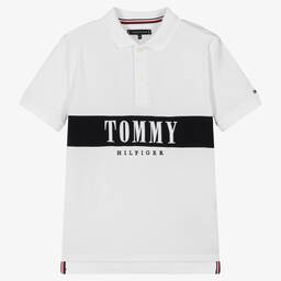 Tommy Hilfiger-توب بولو تينز ولادي قطن جيرسي لون أبيض | Childrensalon Outlet