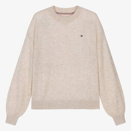 Tommy Hilfiger-Teen Girls Beige Embroidered Flag Wool Sweater | Childrensalon Outlet
