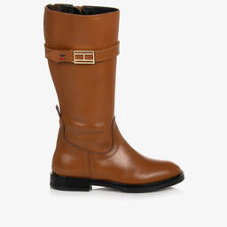 Tommy Hilfiger-بوت بكاحل عالٍ تينز بناتي جلد لون بني | Childrensalon Outlet