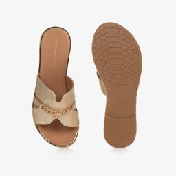 Tommy Hilfiger-Teen Girls Gold TH Monogram Sliders | Childrensalon Outlet