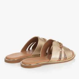 Tommy Hilfiger-Teen Girls Gold TH Monogram Sliders | Childrensalon Outlet