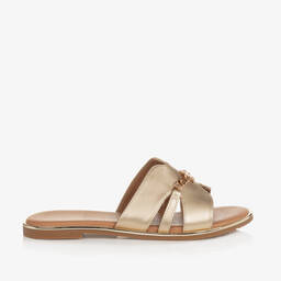 Tommy Hilfiger-Teen Girls Gold TH Monogram Sliders | Childrensalon Outlet