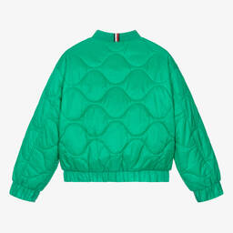 Tommy Hilfiger-Teen Girls Green Quilted Satin Bomber Jacket | Childrensalon Outlet