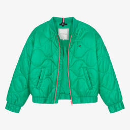 Tommy Hilfiger-Teen Girls Green Quilted Satin Bomber Jacket | Childrensalon Outlet