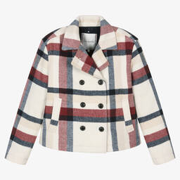 Tommy Hilfiger-Teen Girls Ivory Check Wool Peacoat | Childrensalon Outlet