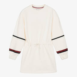 Tommy Hilfiger-فستان سويتشيرت تينز بناتي قطن جيرسي لون عاجي | Childrensalon Outlet