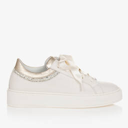 Tommy Hilfiger-Teen Girls Ivory & Gold Leather Trainers | Childrensalon Outlet