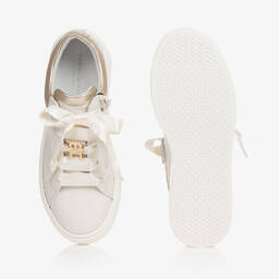 Tommy Hilfiger-Teen Girls Ivory & Gold Leather Trainers | Childrensalon Outlet