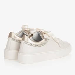 Tommy Hilfiger-Teen Girls Ivory & Gold Leather Trainers | Childrensalon Outlet