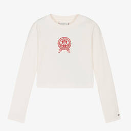 Tommy Hilfiger-Teen Girls Ivory Ribbed Crop Top | Childrensalon Outlet