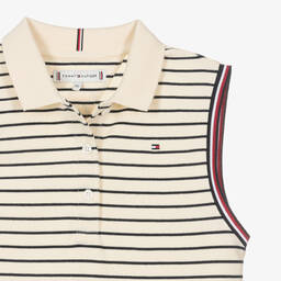 Tommy Hilfiger-فستان بولو قطن مقلم لون عاجي وكحلي للمراهقات | Childrensalon Outlet
