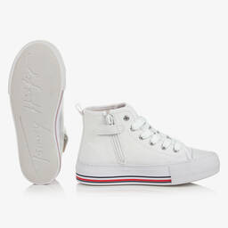 Tommy Hilfiger-Teen Girls White Canvas High-Top Trainers | Childrensalon Outlet