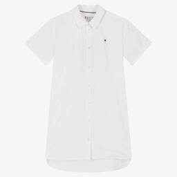 Tommy Hilfiger-فستان تينز بناتي قطن مطرز لون أبيض | Childrensalon Outlet