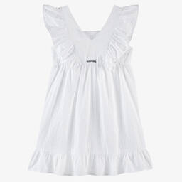 Tommy Hilfiger-فستان قطن لون أبيض مزين بكشكش للمراهقات | Childrensalon Outlet
