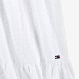 Tommy Hilfiger-فستان قطن لون أبيض مزين بكشكش للمراهقات | Childrensalon Outlet