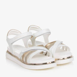 Tommy Hilfiger-Teen Girls White Faux Leather Sandals | Childrensalon Outlet
