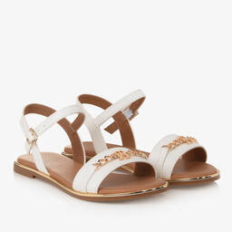 Tommy Hilfiger-Teen Girls White Faux Leather Sandals | Childrensalon Outlet