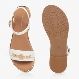 Tommy Hilfiger-Teen Girls White Faux Leather Sandals | Childrensalon Outlet