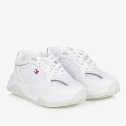 Tommy Hilfiger-Teen Girls White Faux Leather Trainers | Childrensalon Outlet