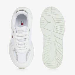 Tommy Hilfiger-Teen Girls White Faux Leather Trainers | Childrensalon Outlet