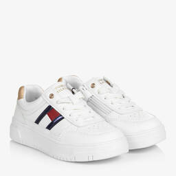 Tommy Hilfiger-Teen Girls White & Gold Trainers | Childrensalon Outlet