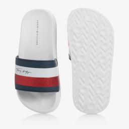 Tommy Hilfiger-Teen Girls White Logo Sliders | Childrensalon Outlet
