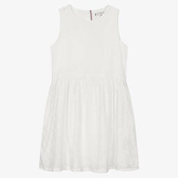 Tommy Hilfiger-فستان تينز بناتي مزيج قطن لون أبيض | Childrensalon Outlet