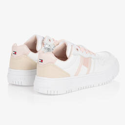 Tommy Hilfiger-ترينرز تينز بناتي جلد صناعي لون أبيض وزهري | Childrensalon Outlet