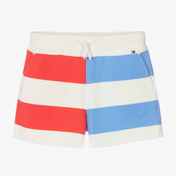 Tommy Hilfiger-Teen Girls White Striped Cotton Shorts | Childrensalon Outlet