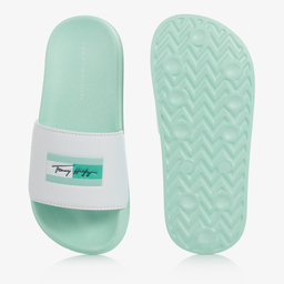 Tommy Hilfiger-Teen Green & White Sliders | Childrensalon Outlet