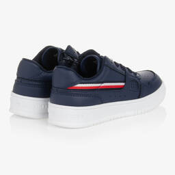 Tommy Hilfiger-Teen Navy Blue Faux Leather Logo Trainers | Childrensalon Outlet