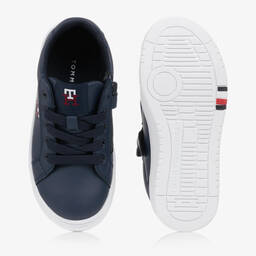 Tommy Hilfiger-Teen Navy Blue Faux Leather Logo Trainers | Childrensalon Outlet