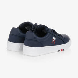 Tommy Hilfiger-Teen Navy Blue Faux Leather Logo Trainers | Childrensalon Outlet