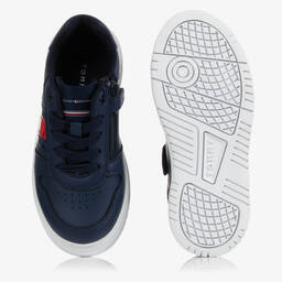 Tommy Hilfiger-Teen Navy Blue Faux Leather Trainers | Childrensalon Outlet